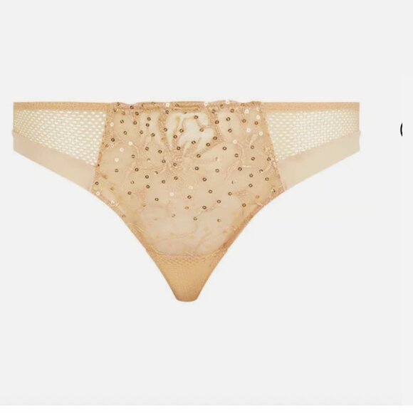 NEW Chantelle Toffee Sequins Fleurs Signature Mid-rise Mesh Tanga Brief Size L - Picture 4 of 9
